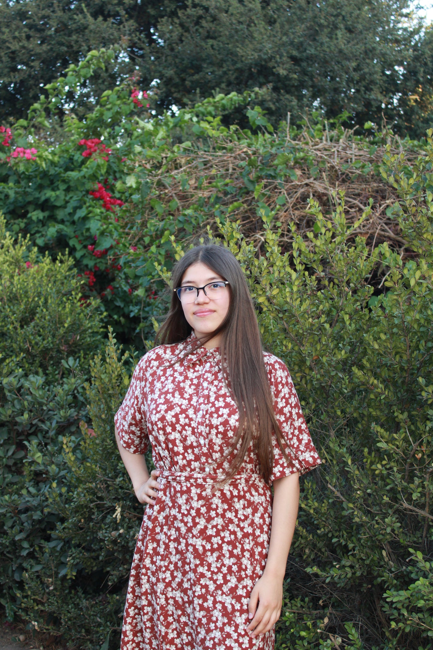 FLORAL PRINTED LINEN MODEST DRESS