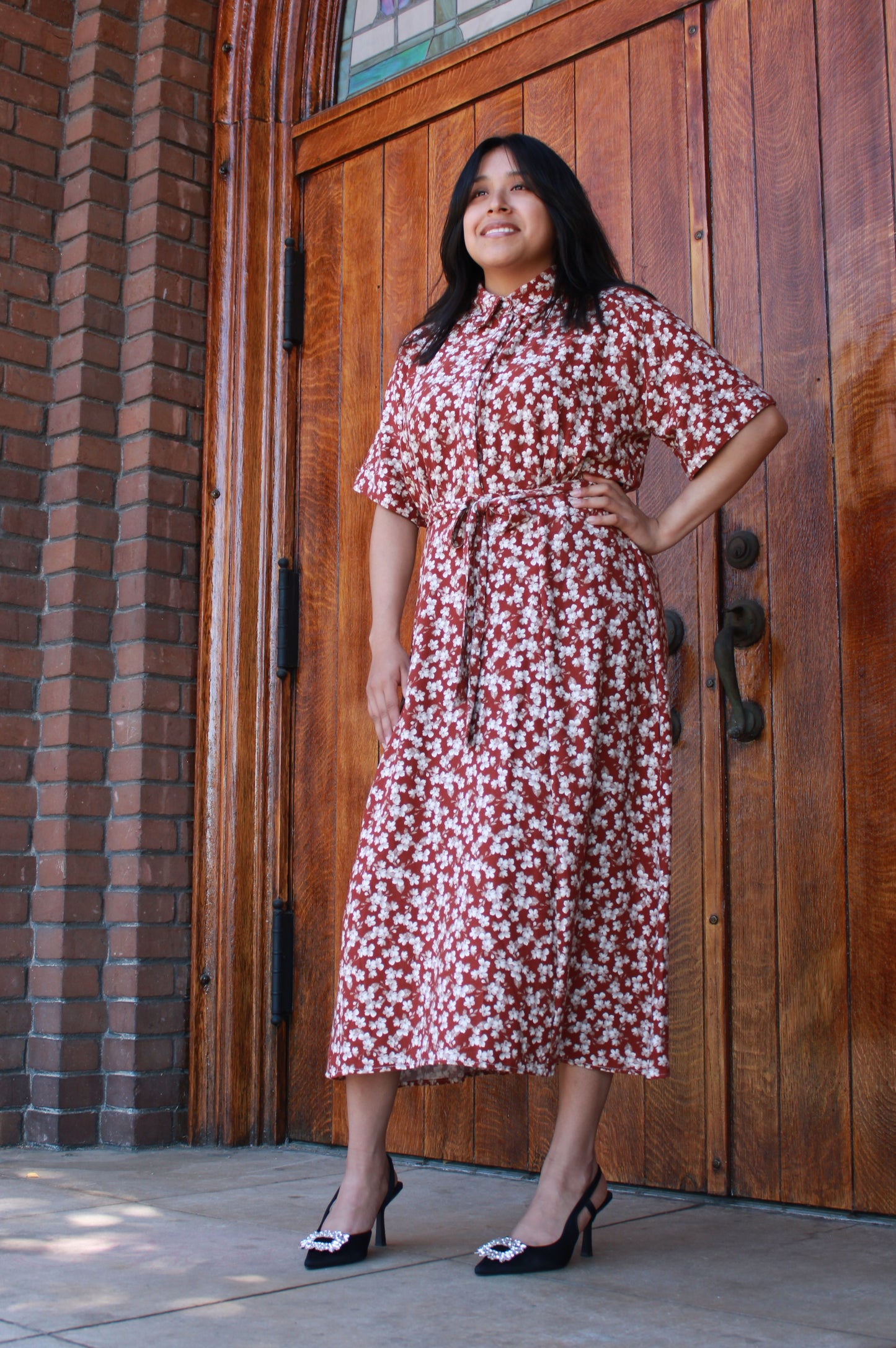 FLORAL PRINTED LINEN MODEST DRESS