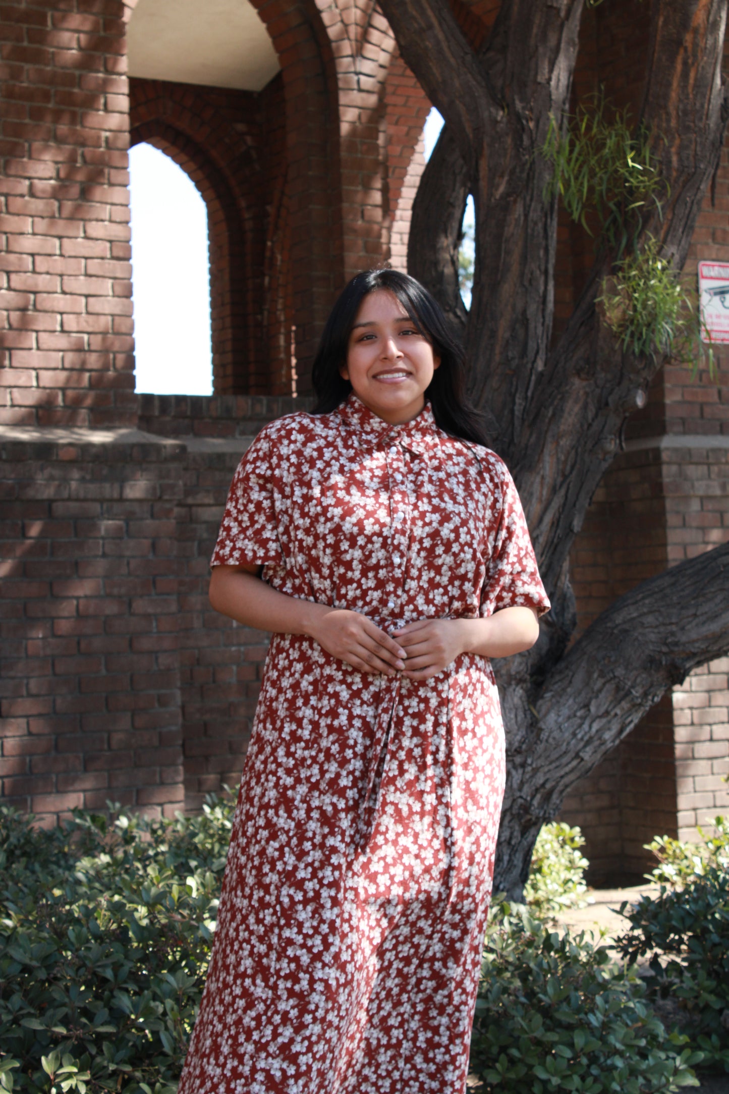 FLORAL PRINTED LINEN MODEST DRESS