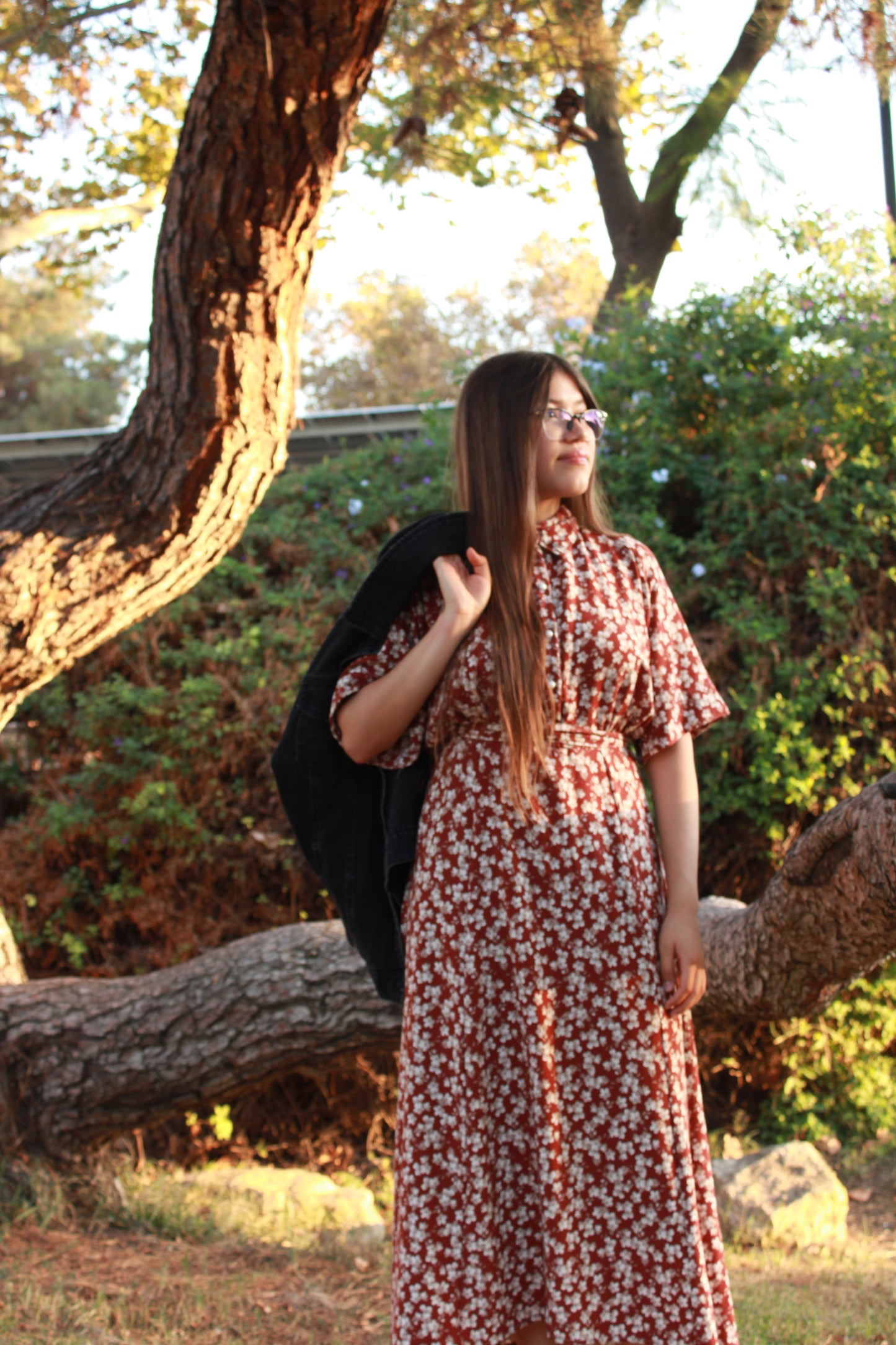 FLORAL PRINTED LINEN MODEST DRESS