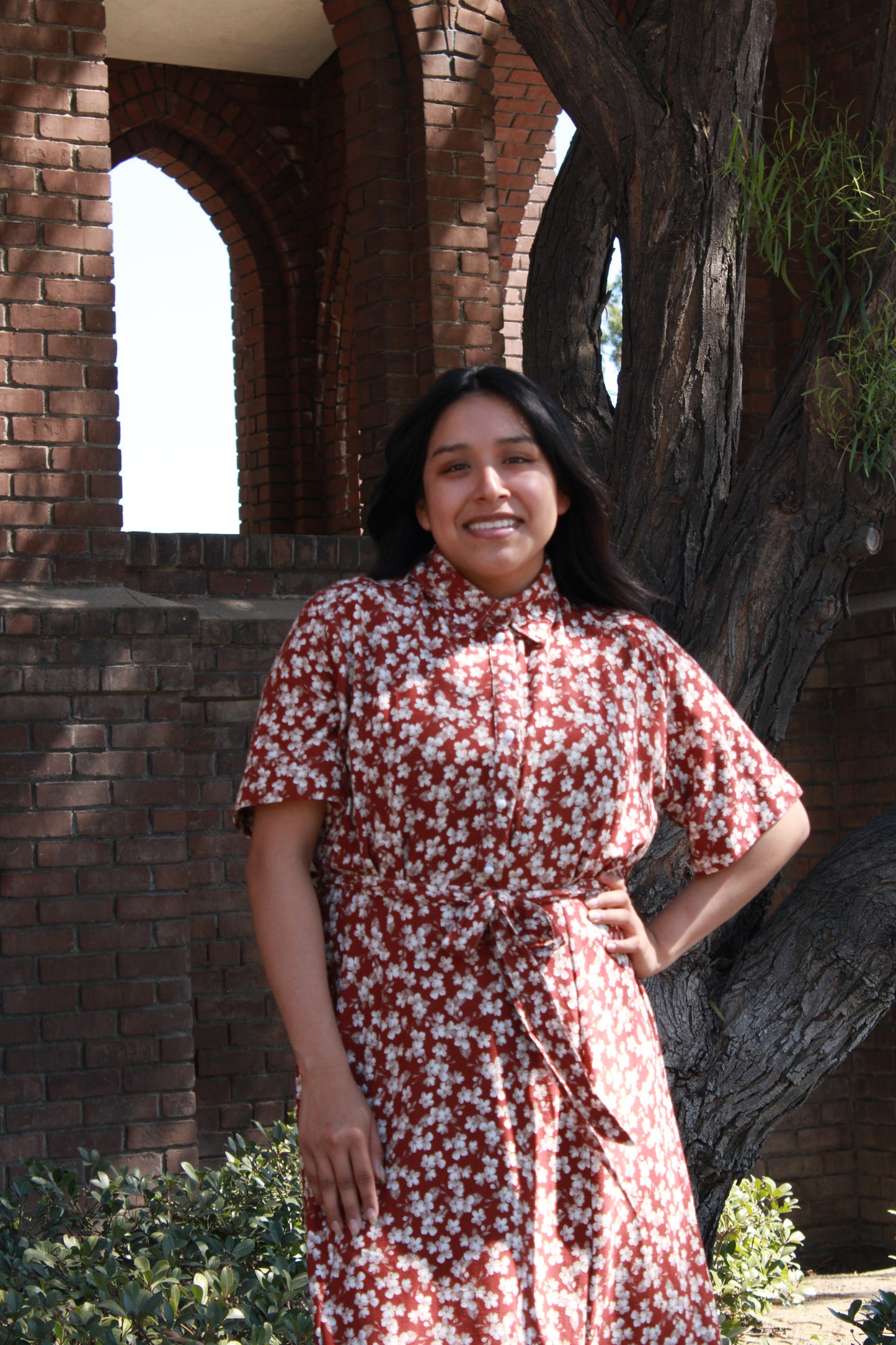 FLORAL PRINTED LINEN MODEST DRESS